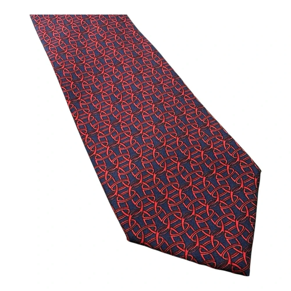 GUCCI VTG Blue Red Geometric Pure Silk AOP Tie‎ 3.75 Inch Width